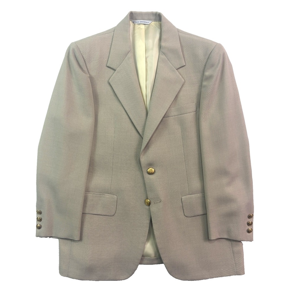 VTG 70s‎ Hopsack Blazer 38S Beige Gold Buttons Blazer Jacket Sport Suit Coat USA